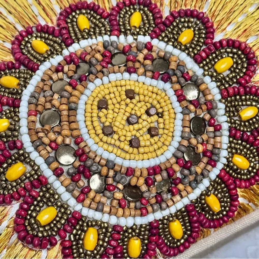 Pier 1 Imports Pillows Lumbar Throw Embroidered Beaded Sunflowers Two 19” x 14”